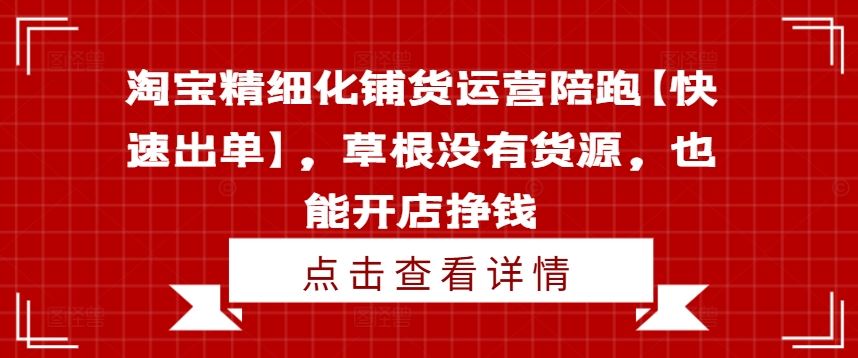 淘宝精细化铺货运营陪跑【快速出单】，草根没有货源，也能开店挣钱-轻创淘金网