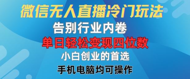 微信无人直播冷门玩法，告别行业内卷，单日轻松变现四位数，小白的创业首选【揭秘】-轻创淘金网