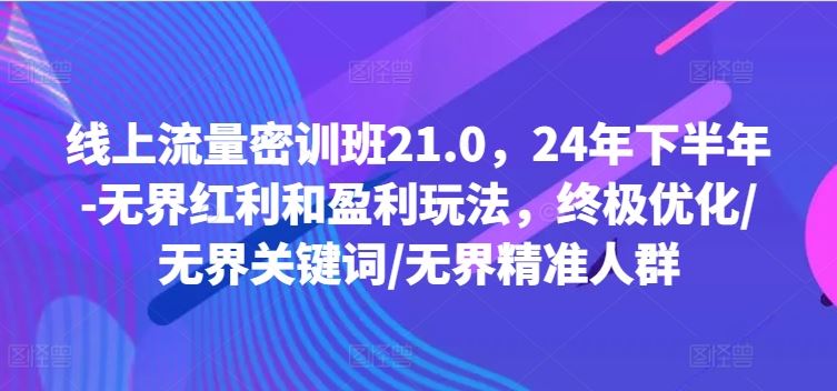 线上流量密训班21.0，24年下半年-无界红利和盈利玩法，终极优化/无界关键词/无界精准人群-轻创淘金网