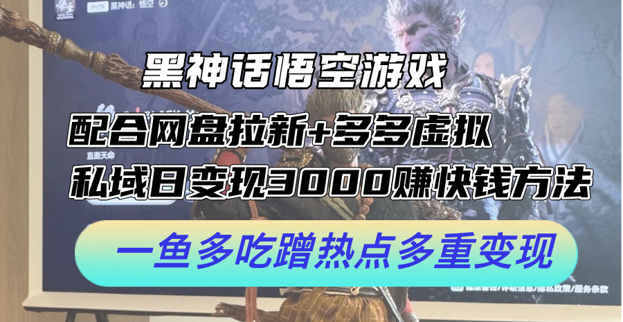 （12316期）黑神话悟空游戏配合网盘拉新+多多虚拟+私域日变现3000+赚快钱方法。…-轻创淘金网