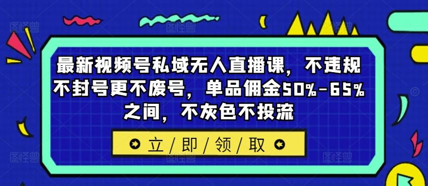 最新视频号私域无人直播课，不违规不封号更不废号，单品佣金50%-65%之间，不灰色不投流-轻创淘金网