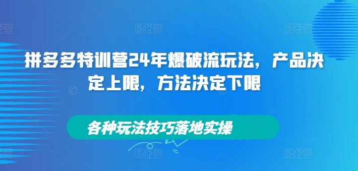 拼多多特训营24年爆破流玩法，产品决定上限，方法决定下限，各种玩法技巧落地实操-轻创淘金网